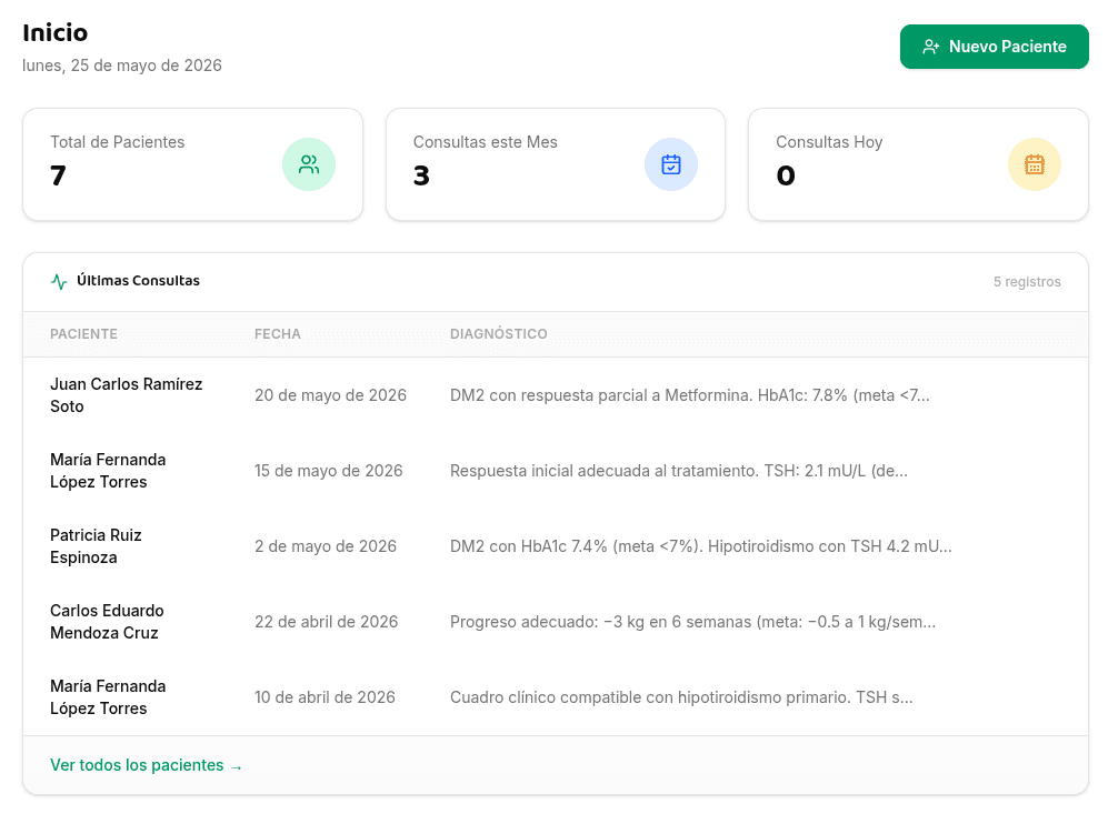 ClinBase — vista de inicio en computadora